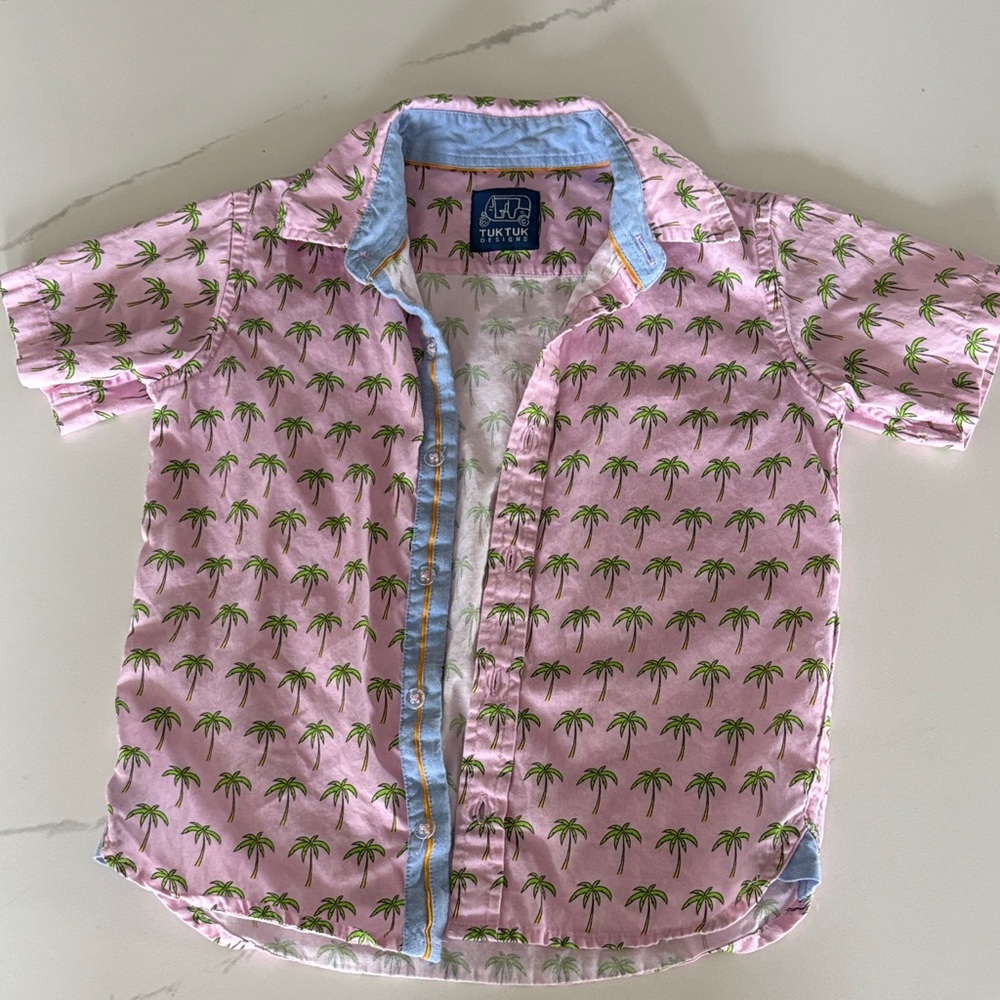 TukTuk Designs Pink Palms Shirt Short Sleeves, 5T